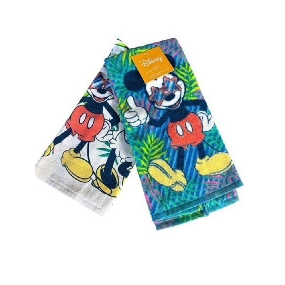 Disney Mickey Mouse Summer Kitchen Hand Towels Tropical Palm Leaves  GIFT NWT